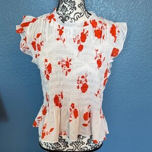 Ann Taylor White and Red Floral Blouse
